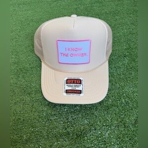 Cream and Pink Trucker Hat, I know the owner trucker hat, adjustable strap